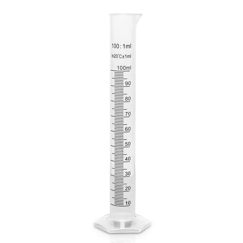 Brewing America 100ml Plastic Graduated Cylinder Beaker - 100ml Science Measuring Test Tube Flask, 2-sided Marking - Black and Raised Graduation Lines, Pour Spout - Image 1