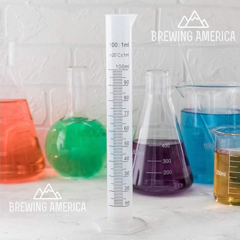 Brewing America 100ml Plastic Graduated Cylinder Beaker - 100ml Science Measuring Test Tube Flask, 2-sided Marking - Black and Raised Graduation Lines, Pour Spout - Image 5