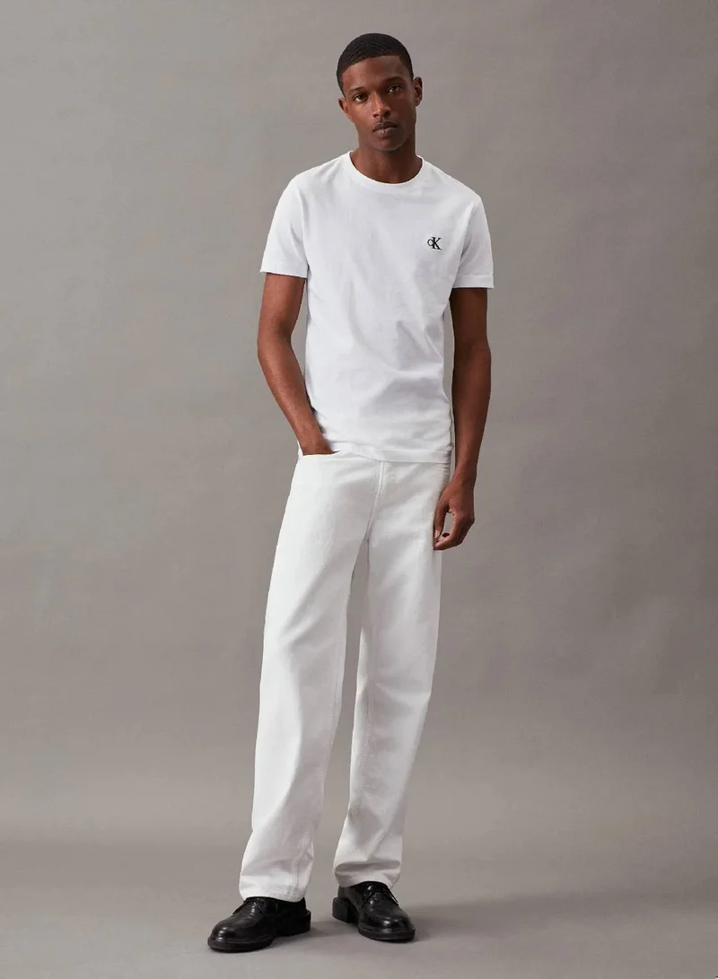 Calvin Klein Jeans Bright White Slim Cotton T-Shirt for Men | Best Price UAE