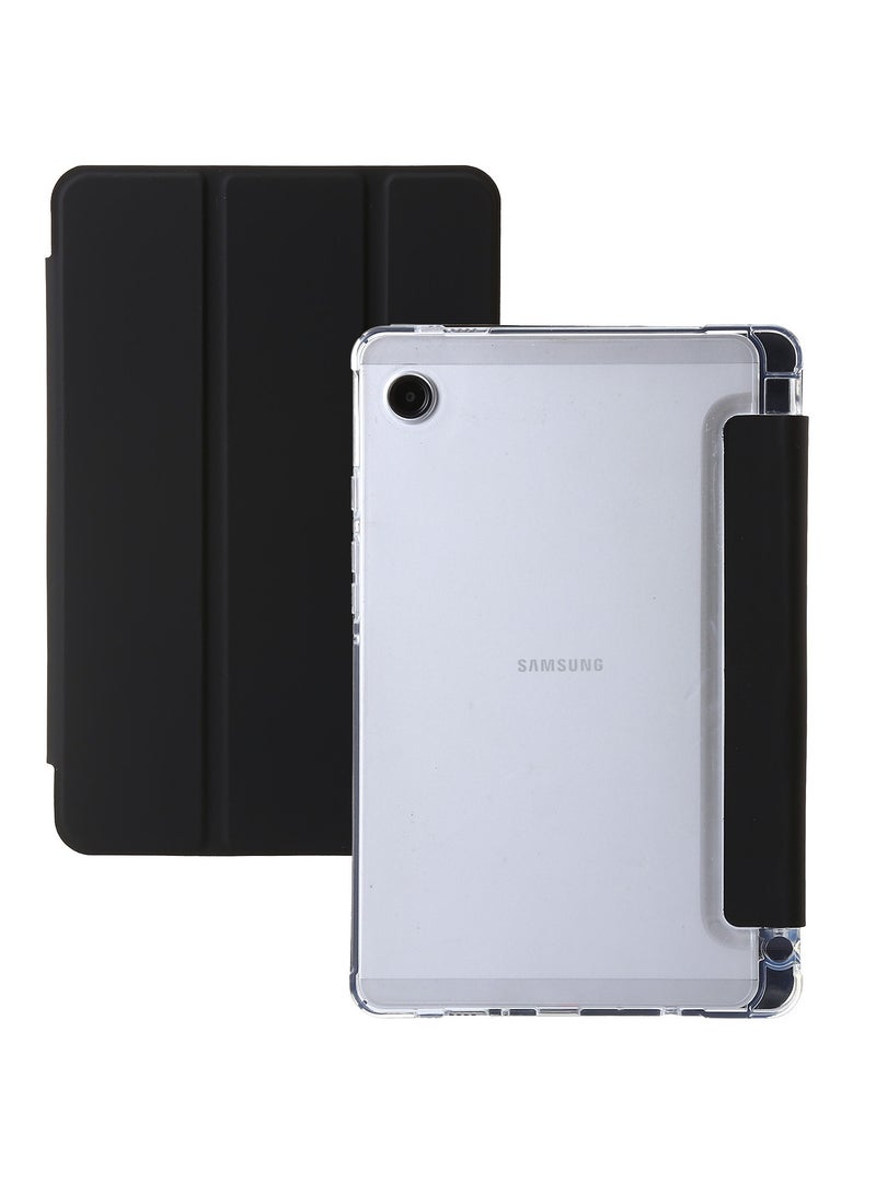 Case for  Samsung Galaxy Tab A9 ，Transparent Airbag With Pen Slot For Anti Drop, Tablet Protective Cover, Triple Fold Multi Angle Design, Automatic Wake-up/sleep, Soft Leather, Black - Image 1