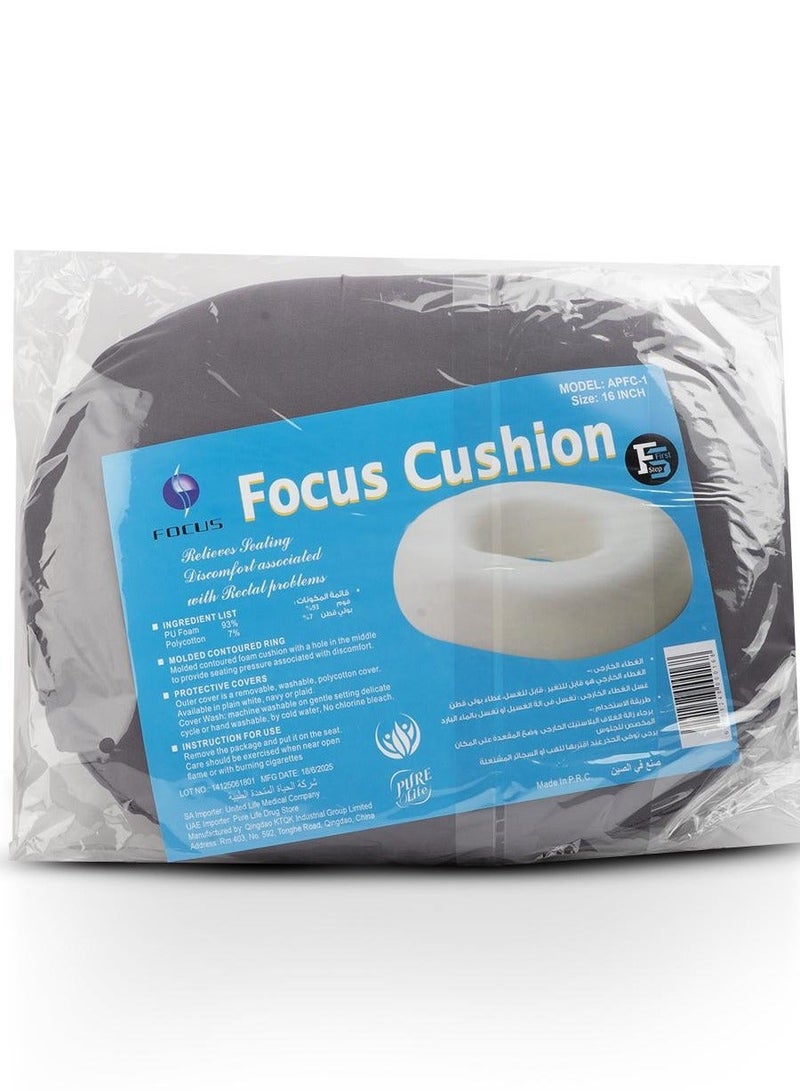 Focus 16-Inch Donut Seat Cushion – Orthopedic Ring Pillow for Tailbone, Coccyx & Hemorrhoid Comfort, Pressure Relief Cushion for Prolonged Sitting, Office Chair, Car, Wheelchair & Home Use – Ergonomic Foam Donut Pillow for Pain Relief & Support - Image 1