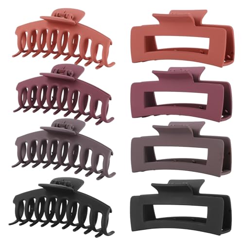 LuSeren 8 Pack Hair Clips for Women 4.3 Inch Large Hair Claw Clips for Women Thin Thick Curly Hair, Big Matte Banana Clips,Strong Hold jaw clips Black Orange Dark Brown Light rose - Image 1