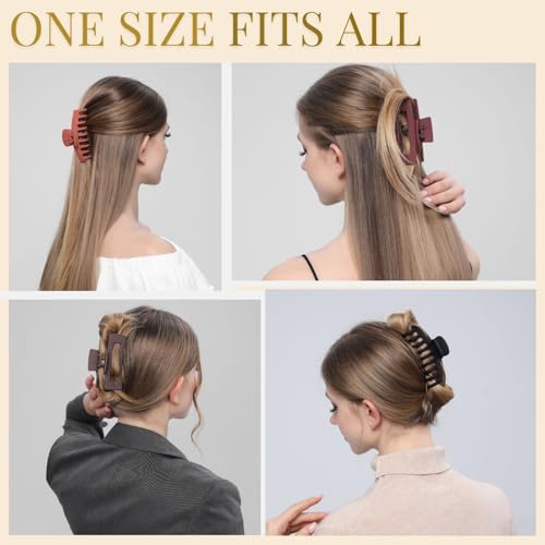 LuSeren 8 Pack Hair Clips for Women 4.3 Inch Large Hair Claw Clips for Women Thin Thick Curly Hair, Big Matte Banana Clips,Strong Hold jaw clips Black Orange Dark Brown Light rose - Image 4