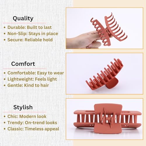 LuSeren 8 Pack Hair Clips for Women 4.3 Inch Large Hair Claw Clips for Women Thin Thick Curly Hair, Big Matte Banana Clips,Strong Hold jaw clips Black Orange Dark Brown Light rose - Image 5