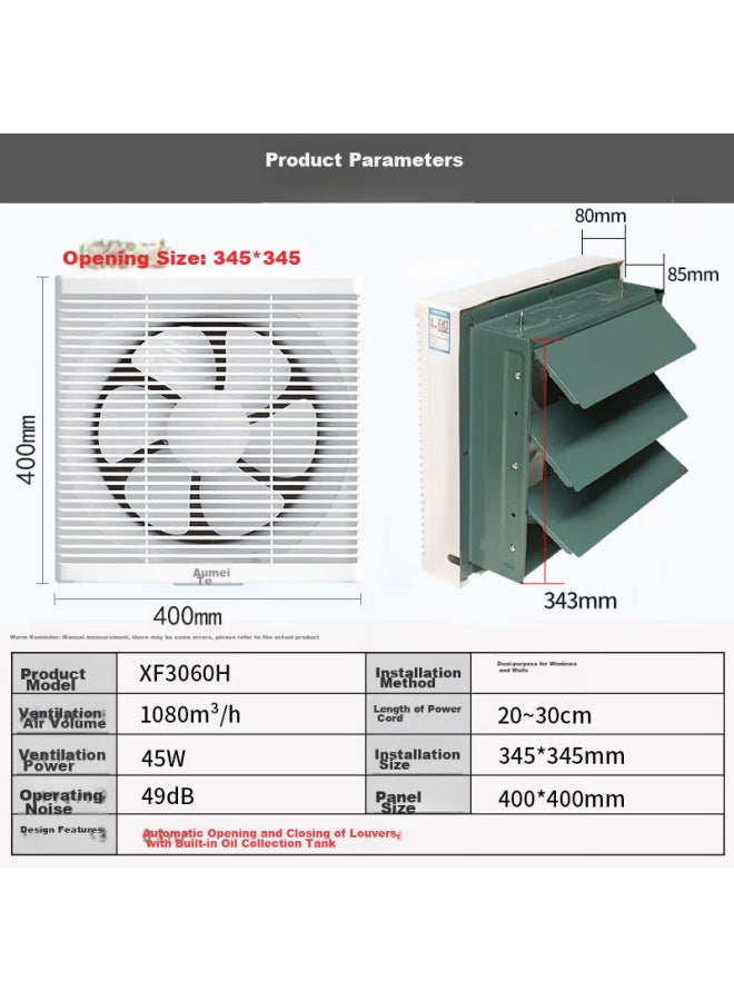 Airmate Xf3060h Exhaust Fan, Window-mounted Ventilation Fan, Kitchen Extractor, Bathroom 12-inch Wall-mounted Extractor Fan - Image 1