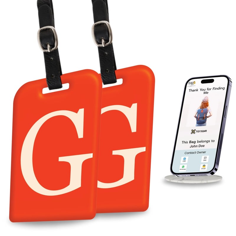 tag8 [Pack 2] Smart Luggage Tag ID with Name Initial B| Bag Tag with Global Loss Recovery Service | Airline Compliant | SITA World Tracer Code Enabled | Smart Alternative to Name Tags | Gift idea (G) - Image 1