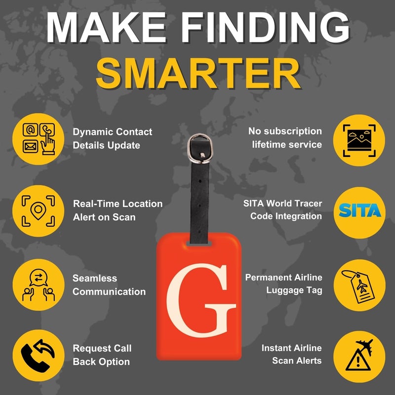 tag8 [Pack 2] Smart Luggage Tag ID with Name Initial B| Bag Tag with Global Loss Recovery Service | Airline Compliant | SITA World Tracer Code Enabled | Smart Alternative to Name Tags | Gift idea (G) - Image 4