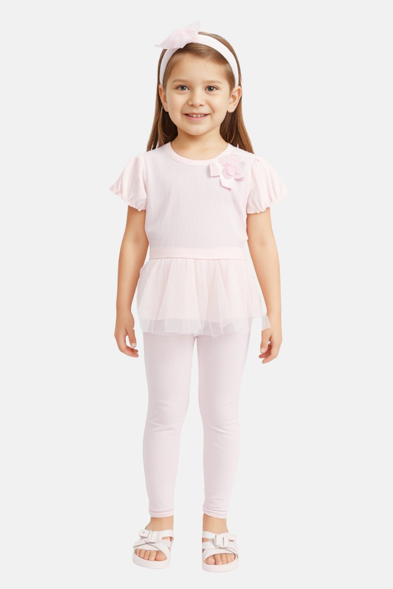 Rock-A-Bye Baby Boutique Toddlers Girl 3 Pieces Solid Shirt And Leggings With Headband Set, Pink - Image 1
