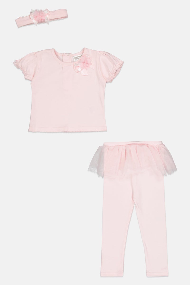 Rock-A-Bye Baby Boutique Toddlers Girl 3 Pieces Solid Shirt And Leggings With Headband Set, Pink - Image 2