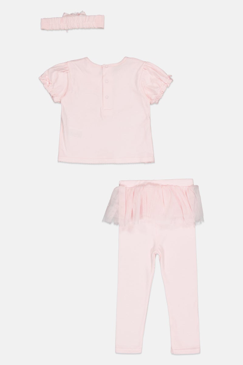 Rock-A-Bye Baby Boutique Toddlers Girl 3 Pieces Solid Shirt And Leggings With Headband Set, Pink - Image 3