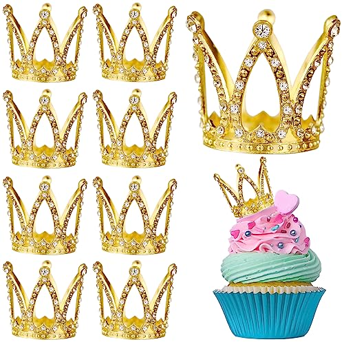 LAPOHI 9 Pcs Crown Cake Topper Mini Gold Crown Queen Crown Small Princess Crown Cup Cake Topper Decoration - Image 1