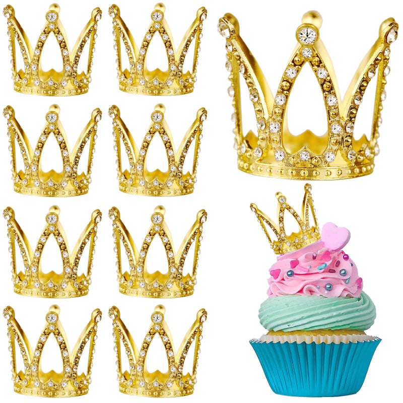 LAPOHI 9 Pcs Crown Cake Topper Mini Gold Crown Queen Crown Small Princess Crown Cup Cake Topper Decoration - Image 2