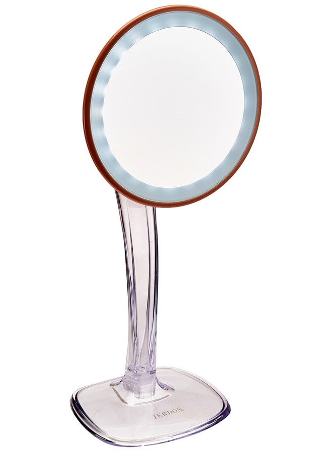 Jerdon Lighted Tabletop Makeup Mirrormakeup Mirror With 5X Magnification In Rose Gold Finish7.25Inch Round Vanity Mirrormodel Js725Rl - Image 2