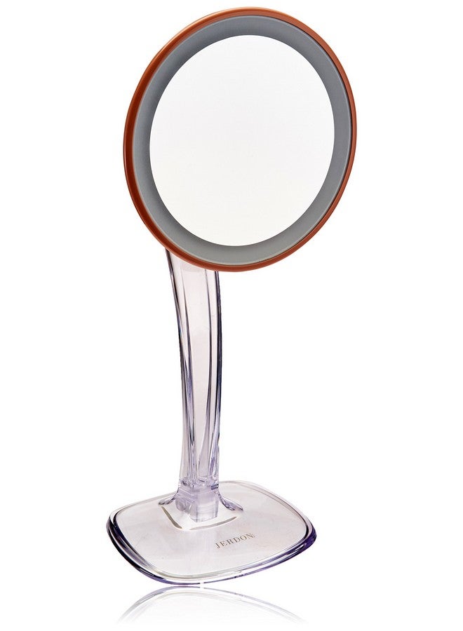 Jerdon Lighted Tabletop Makeup Mirrormakeup Mirror With 5X Magnification In Rose Gold Finish7.25Inch Round Vanity Mirrormodel Js725Rl - Image 1