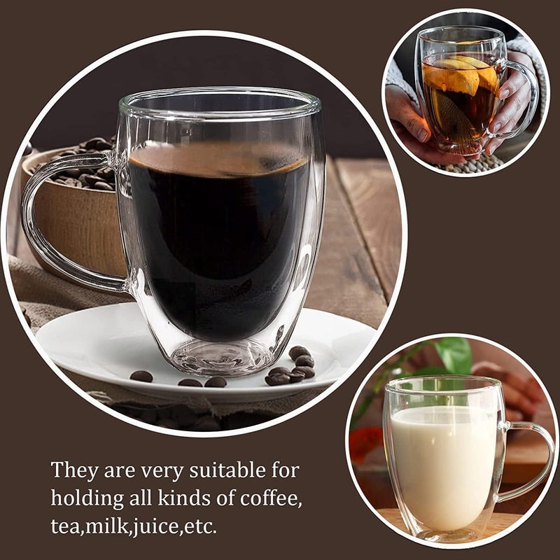 NALACAL أكواب قهوة زجاجية مزدوجة الجدران بسعة 12 أونصة، علبتان من أكواب القهوة الشفافة بأغطية، أكواب قهوة معزولة بمقبض، مثالية للكابتشينو والشاي والحليب والإسبريسو واللاتيه، مجموعة مشروبات ساخنة من قطعتين (غطاء زجاجي) - Image 5