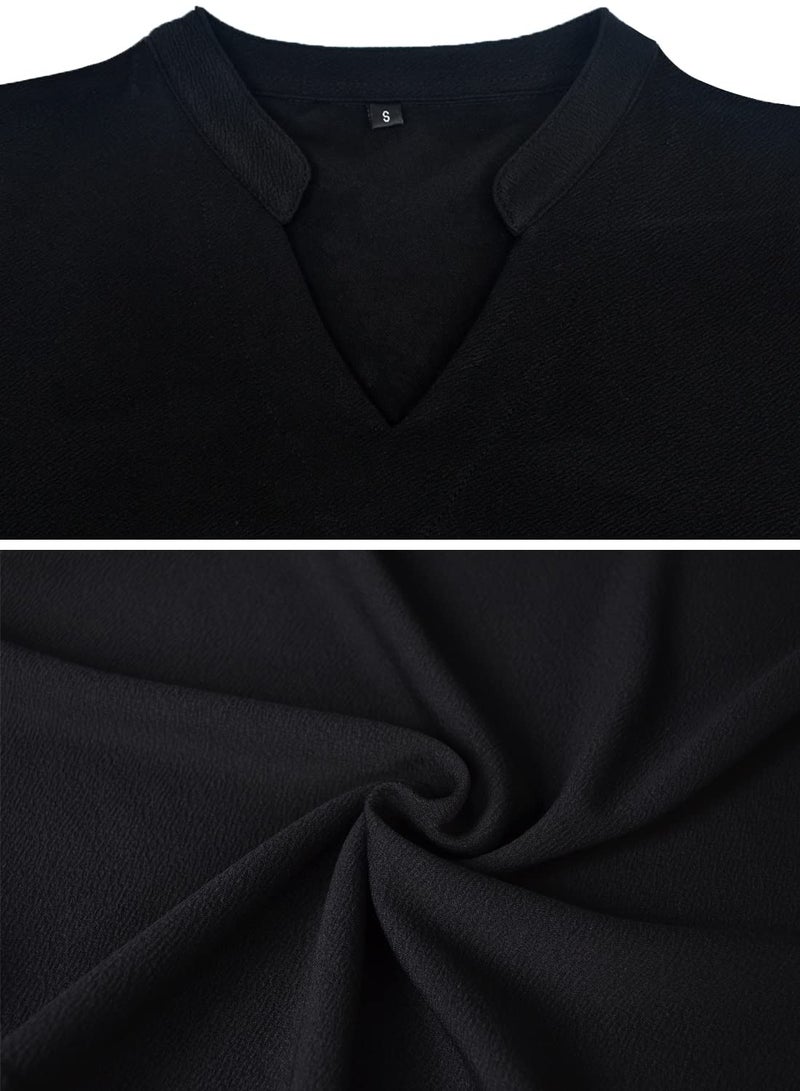Mokayee Black Dresses for Women Funeral Summer Short Sleeve V Neck A Line Semi-Formal Swing Cocktail Modest Teacher Interview Dinner Business Wedding Guest Dresses with Pockets M - Image 3