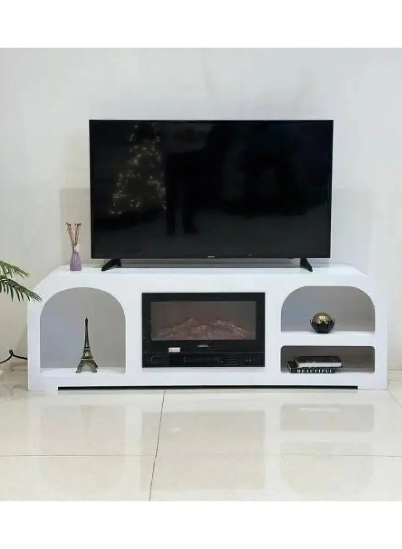 مردود السعودية طاولة تلفزيون من الخشب باللون الأبيض مع دفاية ومساحات تخزين متعددة MS_TDC_TV_0006