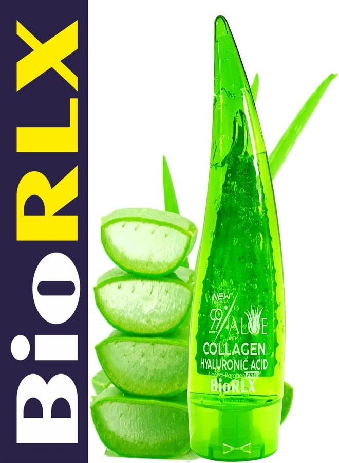 BioRLX جل الصبار من بيو آر إل إكس بتركيز 99% مع الكولاجين وحمض الهيالورونيك، 250 مل (8.5 أونصة سائلة) - للوجه والجسم والشعر وفروة الرأس، لتخفيف آثار التعرض للشمس، طبيعي، مهدئ، مرطب - Image 2