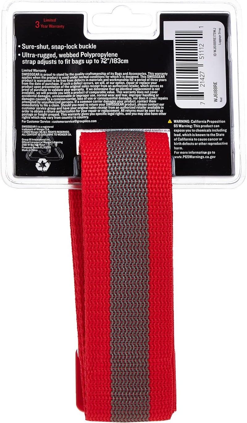 SwissGear Adjustable Luggage Strap with SnapLock Buckle  Fits Bags up to 72Inches One Size Red - Image 2