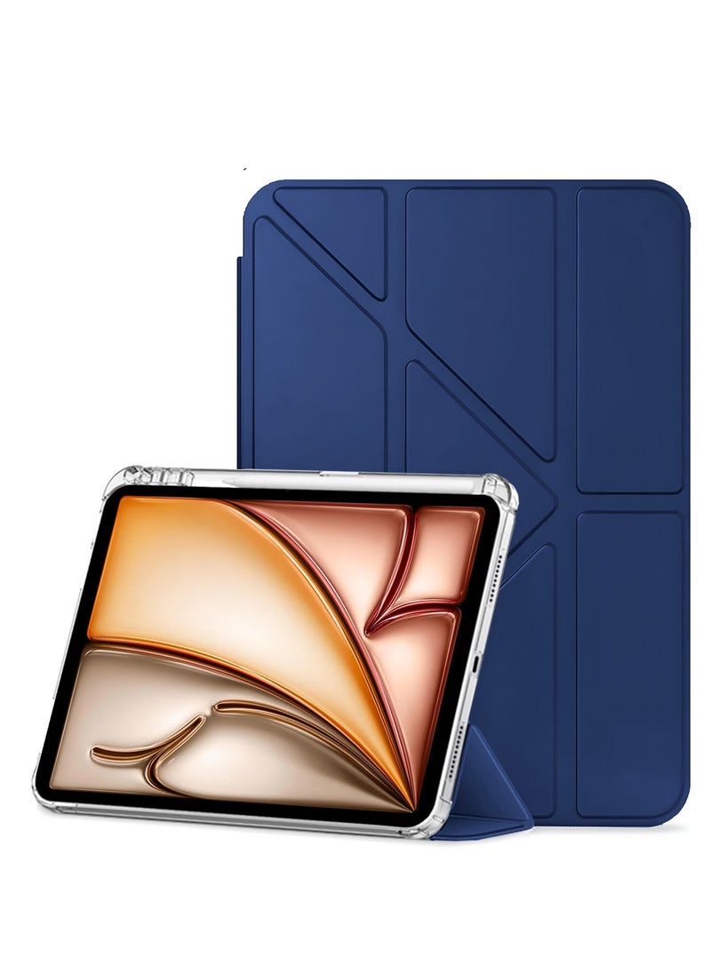 Wtech - Apple iPad Air 2025 (7th Generation) M3 13 inch Symmetry 360 Smart Folio Series Auto Awake/Auto Sleep Leather Texture and Transparent Back with Pen Holder Case Cover - Navy Blue - Image 1