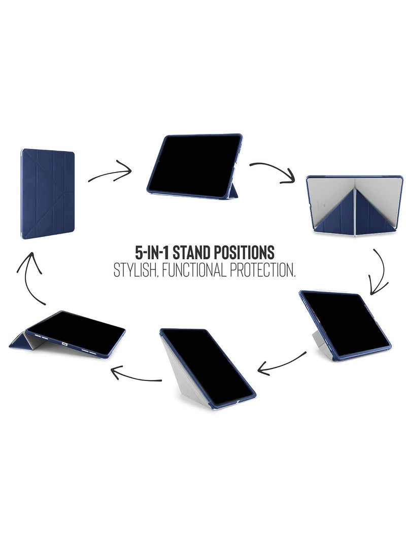 Wtech - Apple iPad Air 2025 (7th Generation) M3 13 inch Symmetry 360 Smart Folio Series Auto Awake/Auto Sleep Leather Texture and Transparent Back with Pen Holder Case Cover - Navy Blue - Image 1