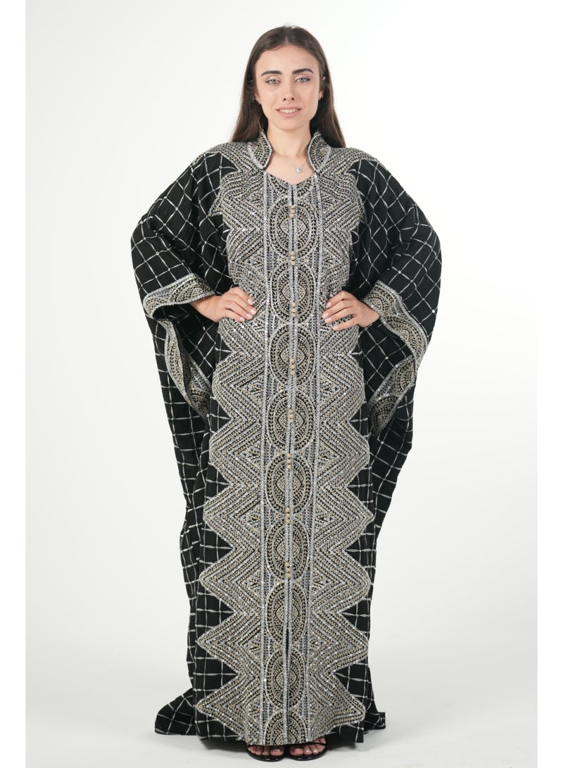 البنت الشرقية جلابية نسائية مطرزة واسعة مع حزام داخلي مقاس موحد - Image 1