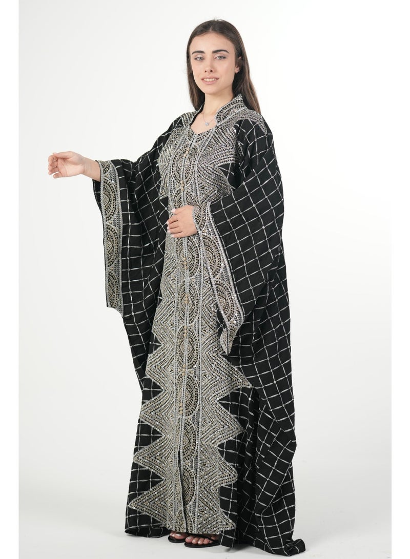 البنت الشرقية جلابية نسائية مطرزة واسعة مع حزام داخلي مقاس موحد - Image 3