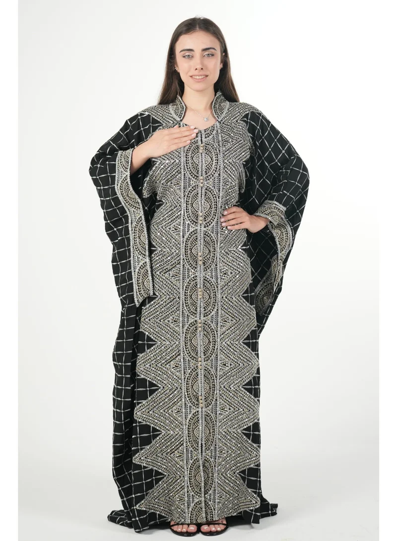 AL BENT AL SHARQIEH black Free size women embroidered jalabiya dress with invisible belt for Women | Best Price UAE