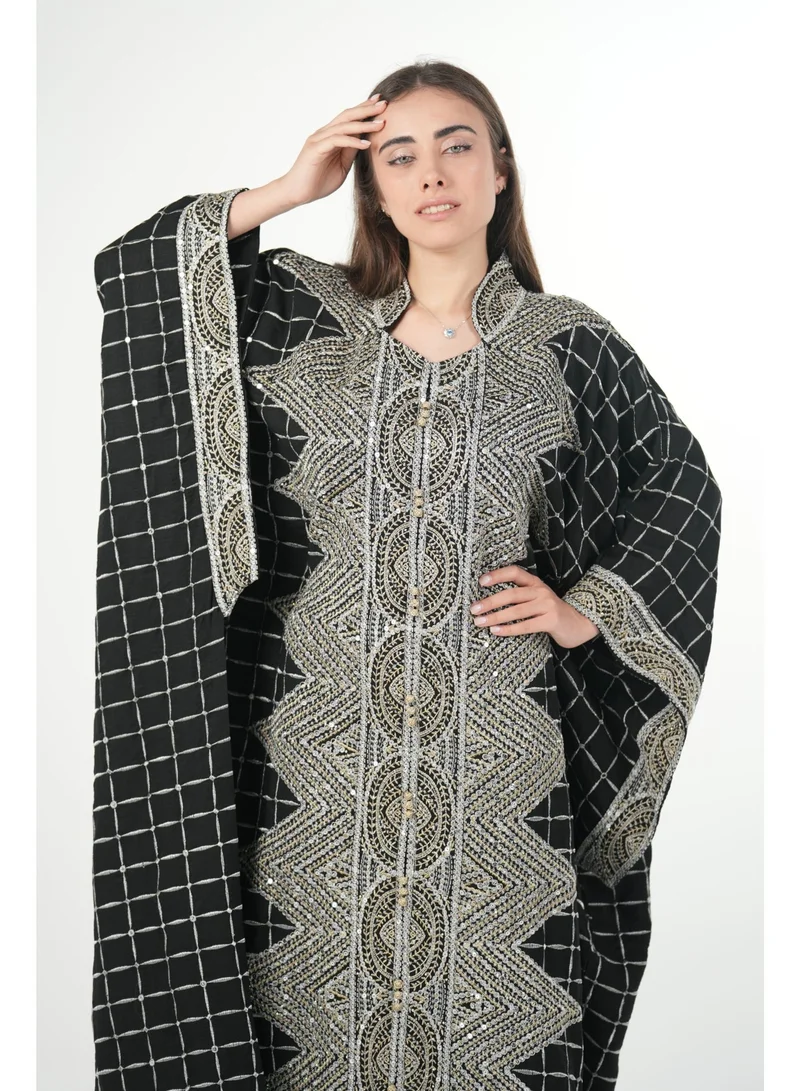 البنت الشرقية جلابية نسائية مطرزة واسعة مع حزام داخلي مقاس موحد