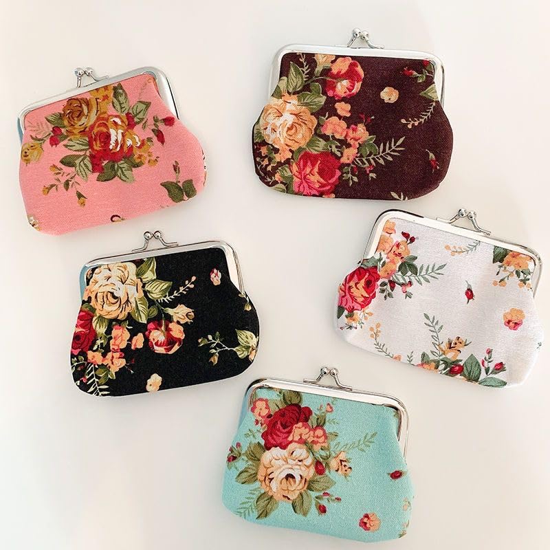 YSSZAM Clearance ! Cute Black Floral Buckle Coin Purses Vintage Pouch Kiss-lock Change Purse Wallets (9cmX7cm) - Image 4
