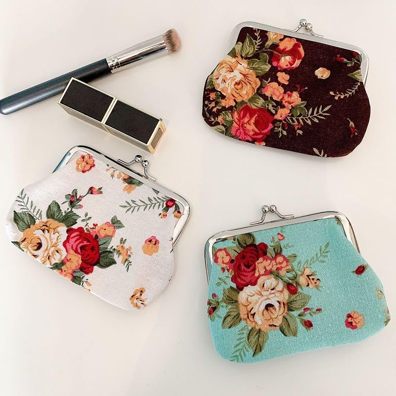 YSSZAM Clearance ! Cute Black Floral Buckle Coin Purses Vintage Pouch Kiss-lock Change Purse Wallets (9cmX7cm) - Image 3
