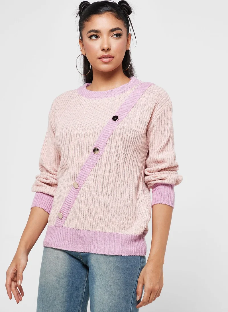 Ginger Contrast Detail Intarsia Sweater With Buttons