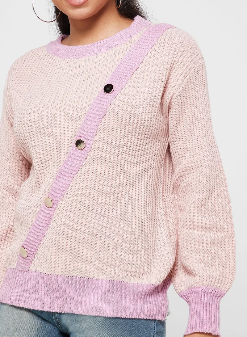 Ginger Contrast Detail Intarsia Sweater With Buttons