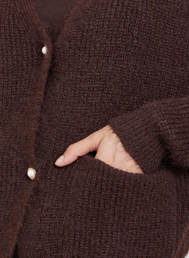 Styli Styli Regular Fit Fuzzy Yarn Button Down Cardigan