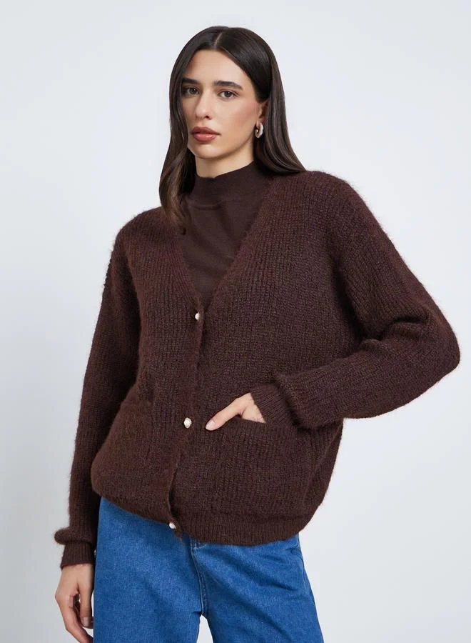 Styli Styli Regular Fit Fuzzy Yarn Button Down Cardigan