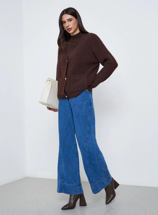 Styli Styli Regular Fit Fuzzy Yarn Button Down Cardigan