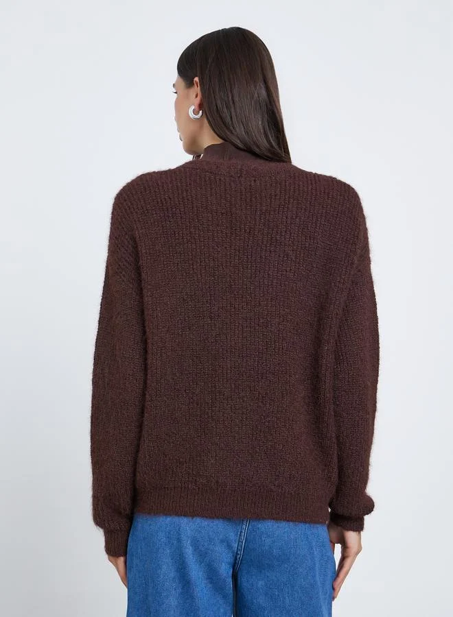 Styli Styli Regular Fit Fuzzy Yarn Button Down Cardigan