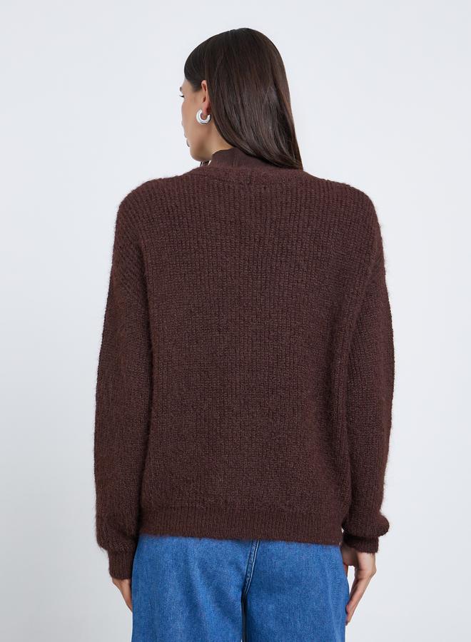 ستايلي كارديجان بقصة عادية ومزين بفرو مع أزرار - Image 5