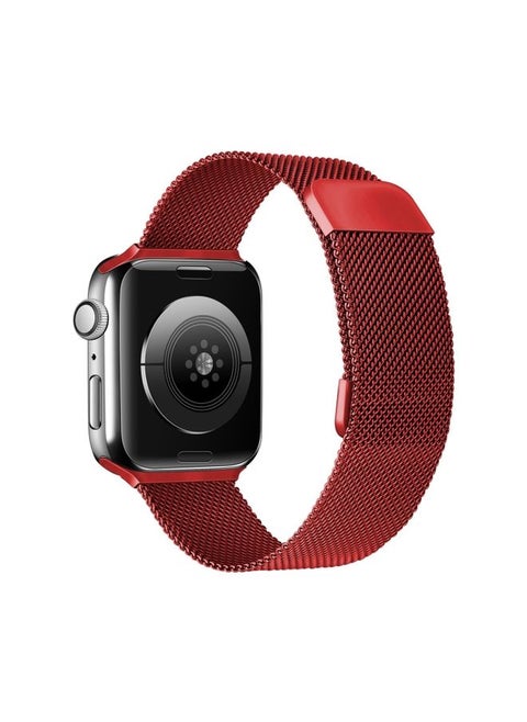 Replacement Strap Double Section Milanese Magnetic Elasticity Strap Watch Band For Apple Watch Series 9&8&7 41mm / SE 3&SE 2&6&SE&5&4 40mm / 3&2&1 38mm Wine Red