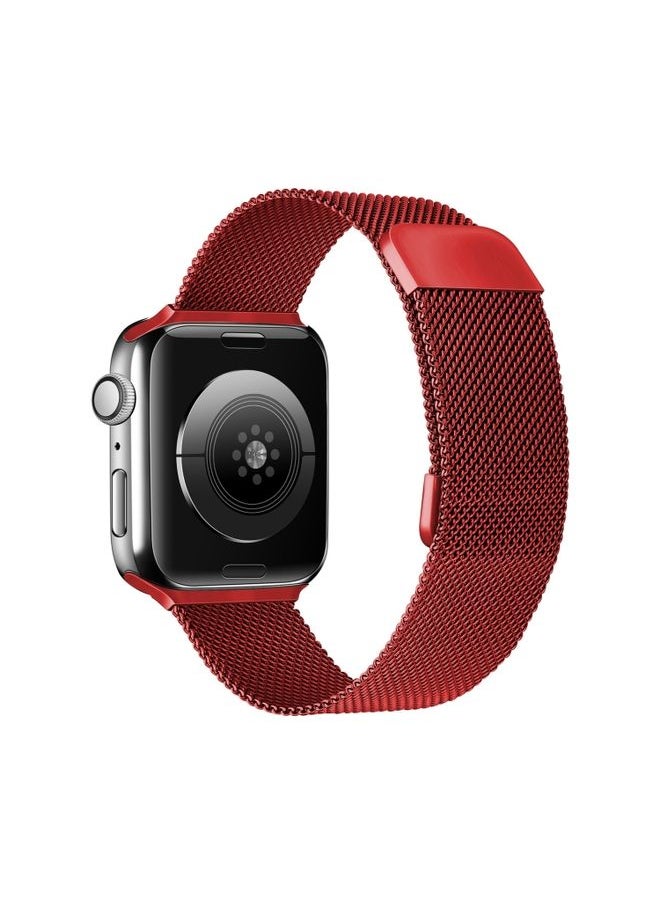 Replacement Strap Double Section Milanese Magnetic Elasticity Strap Watch Band For Apple Watch Series 9&8&7 41mm / SE 3&SE 2&6&SE&5&4 40mm / 3&2&1 38mm Wine Red