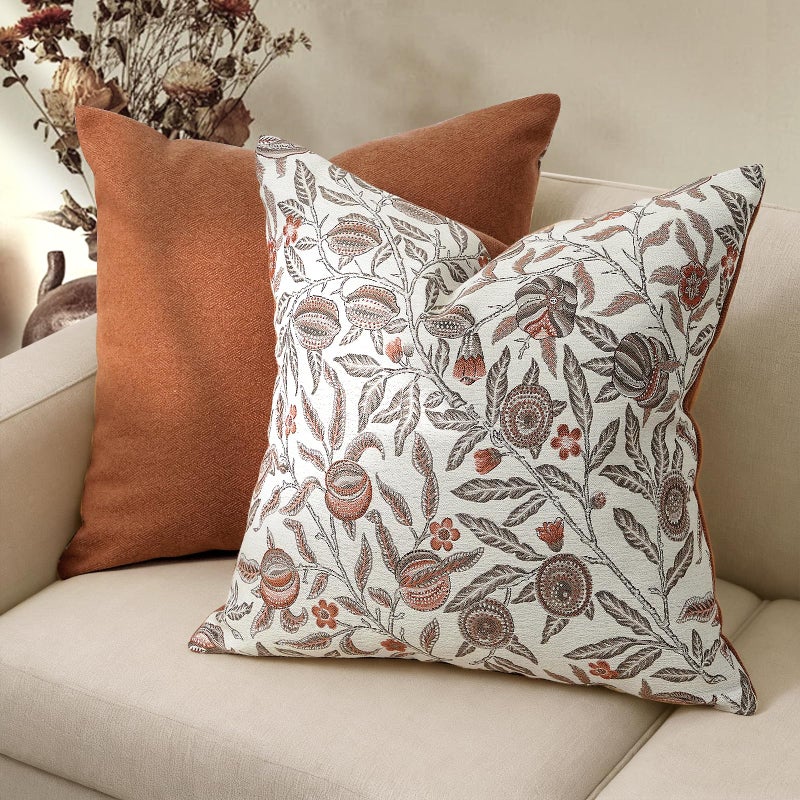 makkey Throw Pillow Covers 18x18 Set of 2 Floral Pillow Cover Vintage Jacquard Pillow Covers for Sofa Bed Living Room Home Decor, Brown - Image 2