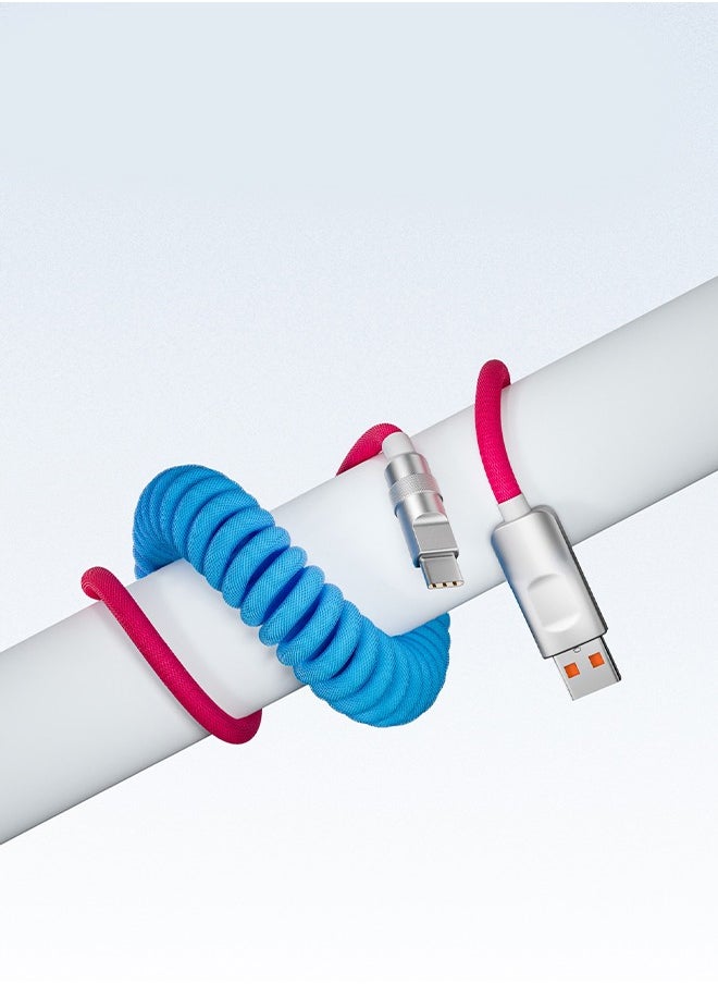 Coiled USB C Cable, Fast Charging 120W USB to Type C Cord Data Sync Spring Charger Cable for iPhone iPad Samsung Galaxy Huawei Honor Xiaomi