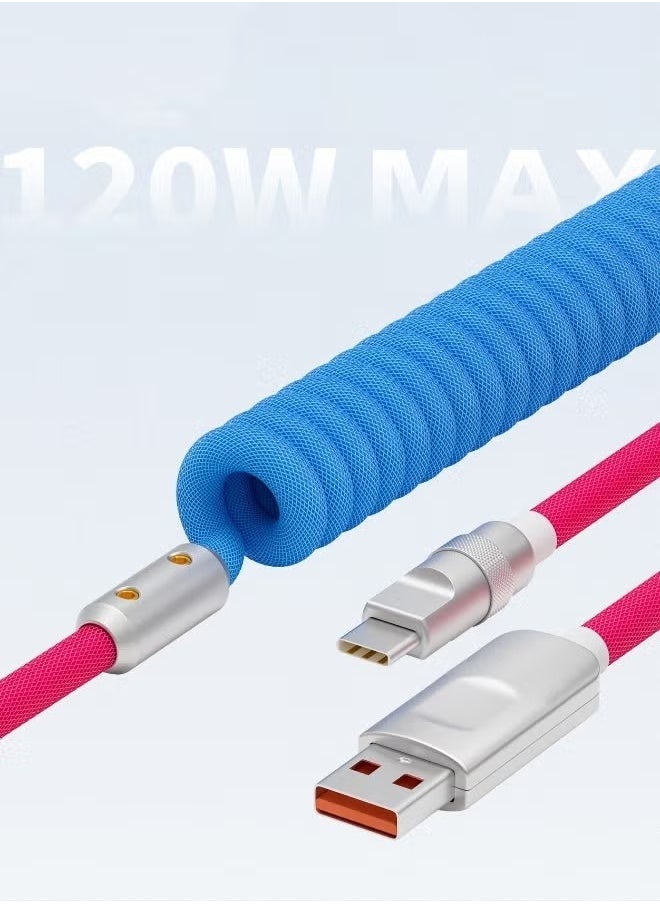 Coiled USB C Cable, Fast Charging 120W USB to Type C Cord Data Sync Spring Charger Cable for iPhone iPad Samsung Galaxy Huawei Honor Xiaomi
