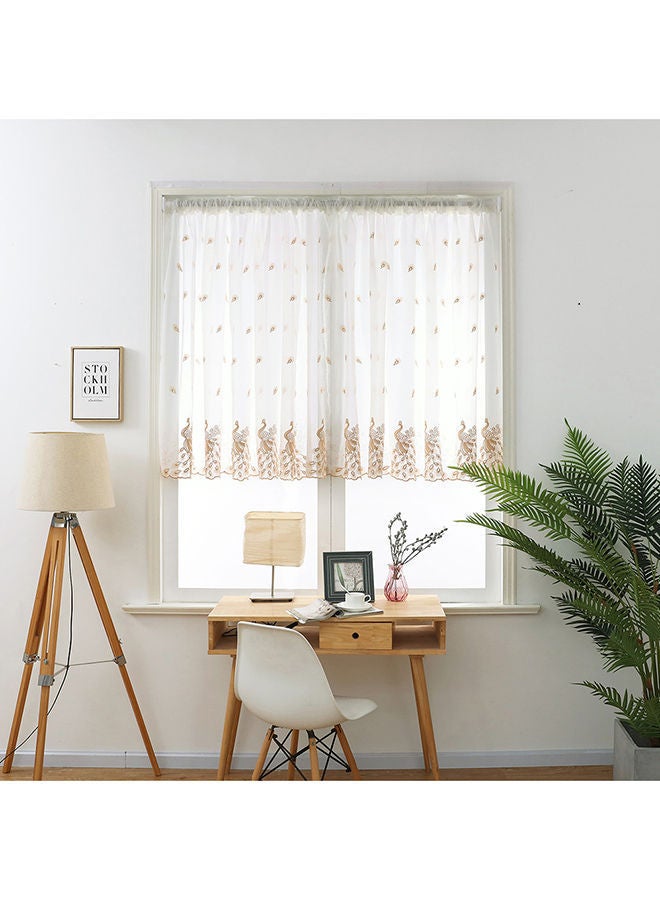 NIBEMINENT Leaf Pattern Living Room Window Curtain White/Brown  - Image 2