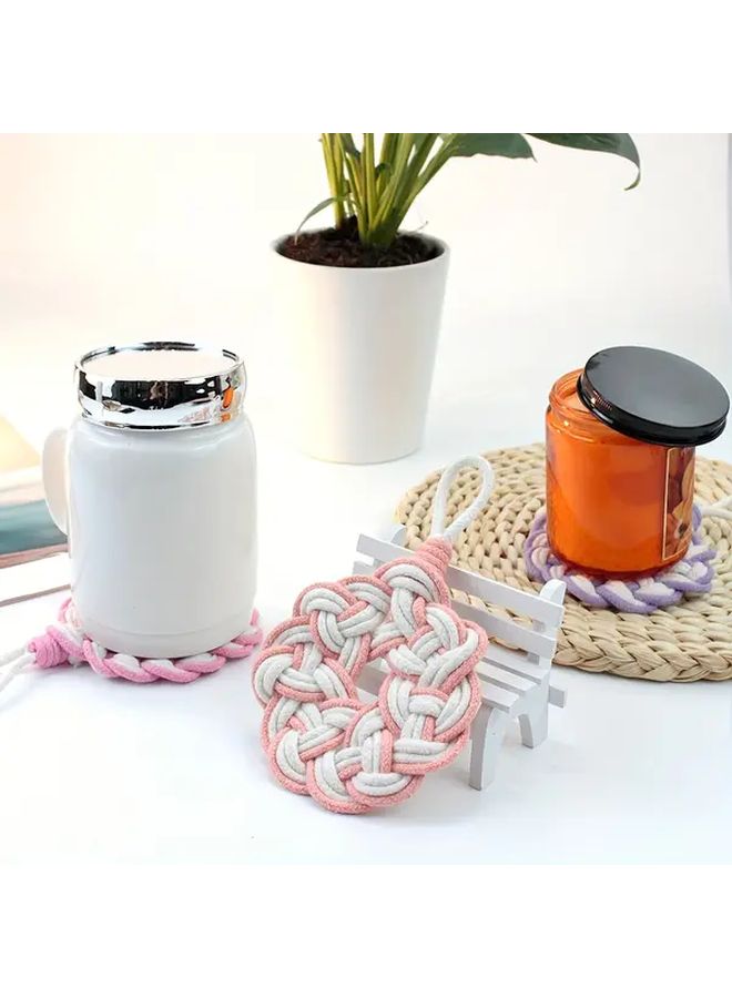 Beginner Friendly Macrame Kit Peach Pink R04 Natural Coasters Set - Image 2