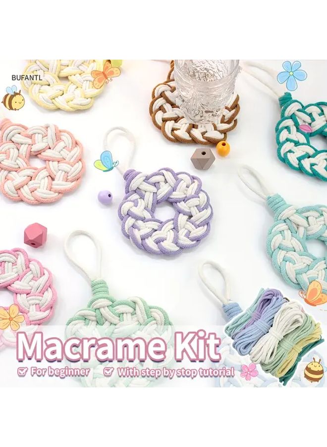 Beginner Friendly Macrame Kit Peach Pink R04 Natural Coasters Set - Image 1