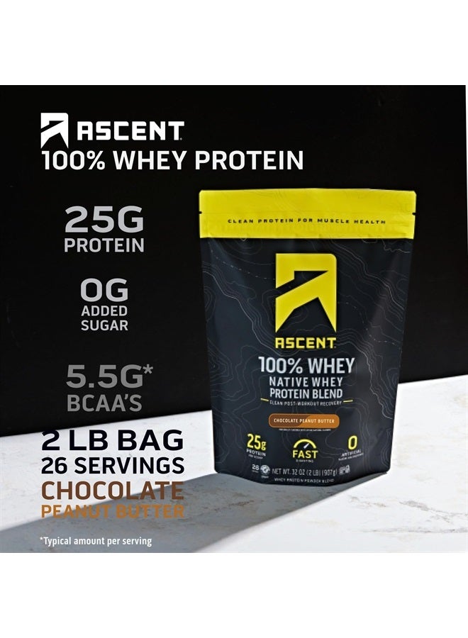 Ascent مسحوق بروتين مصل اللبن 100% - بروتين مصل اللبن المعزول بعد التمرين، بدون نكهات صناعية ومحليات، خالي من الجلوتين، 5.5 جرام BCAA، 2.6 جرام ليوسين، أحماض أمينية أساسية، زبدة الفول السوداني بالشوكولاتة 2 رطل - Image 2