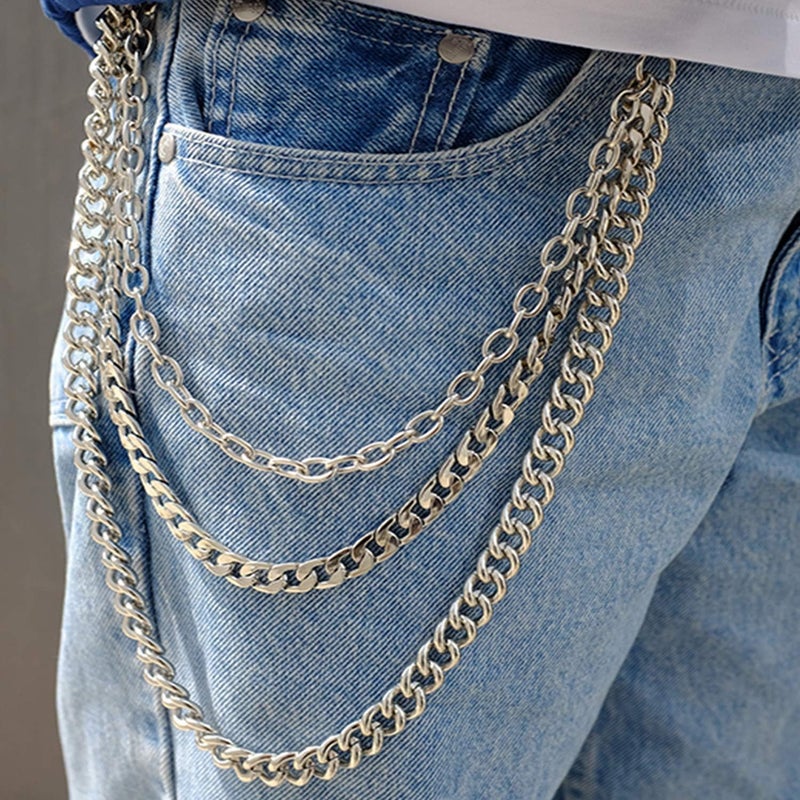 Lainrrew Trousers Chain, Pants Chain Belt Chain Wallet Chain Pocket Chain Hip Hop Punk Jeans Chain Key Chain Goth Accessories for Eboy Egirl Women Men (Silver) - Image 5