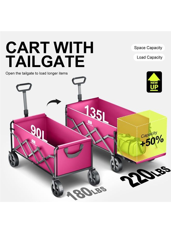 TANSTRIDER Collapsible Wagons Carts Foldable with Extended Tailgate, Folding Wagon Cart on Wheels, Portable Heavy Duty Shopping Carts for Groceries, Apartment, Garden, Camping, Sports, Fishing, Outdoor (Pink) - Image 5