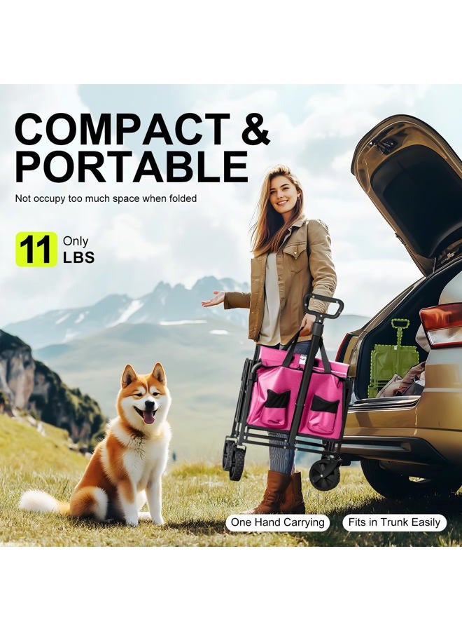TANSTRIDER Collapsible Wagons Carts Foldable with Extended Tailgate, Folding Wagon Cart on Wheels, Portable Heavy Duty Shopping Carts for Groceries, Apartment, Garden, Camping, Sports, Fishing, Outdoor (Pink) - Image 3